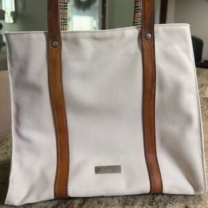 Burberrys Silver Logo Plaque on Cream Canvas